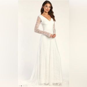 Lulu’s I Love You Forever White Lace Long Sleeve Maxi Dress - Wedding Dress